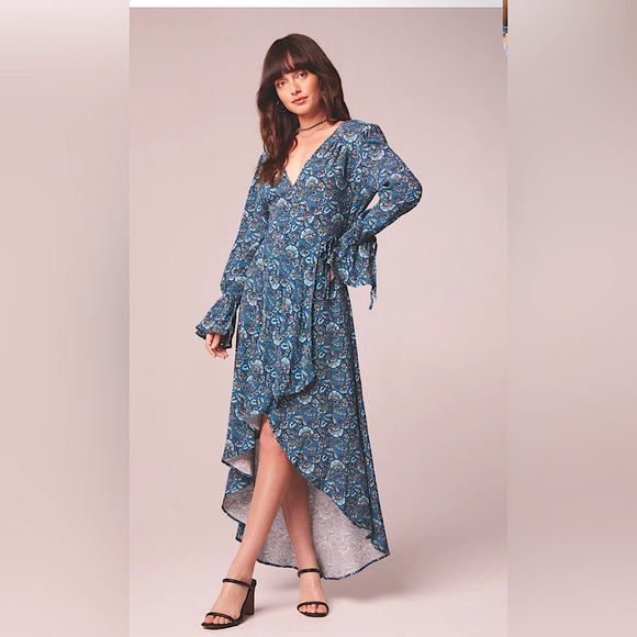 JEWEL TEAL FLORAL WRAP MAXI DRESS - Picture 1 of 5